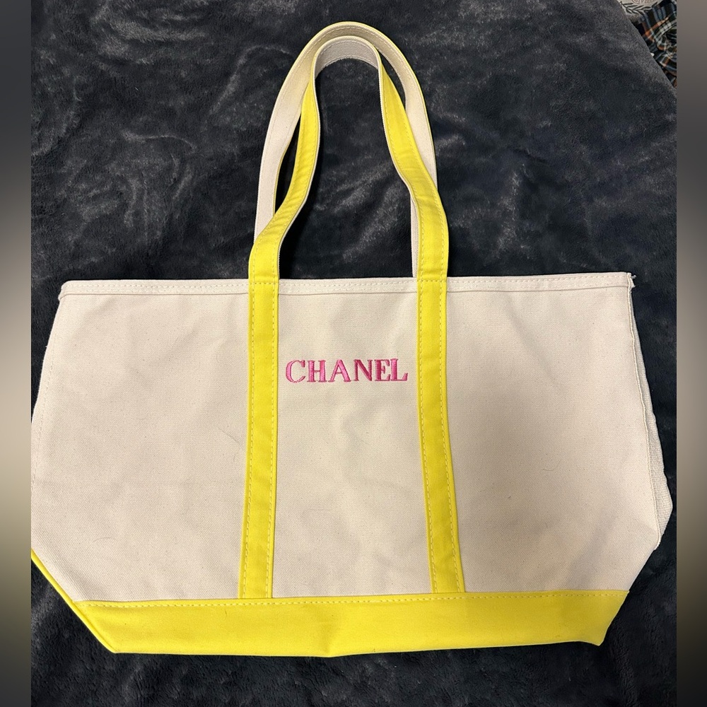 L.L. Bean Large Long Strap Boat and Tote With Ironic CHANEL Graphic